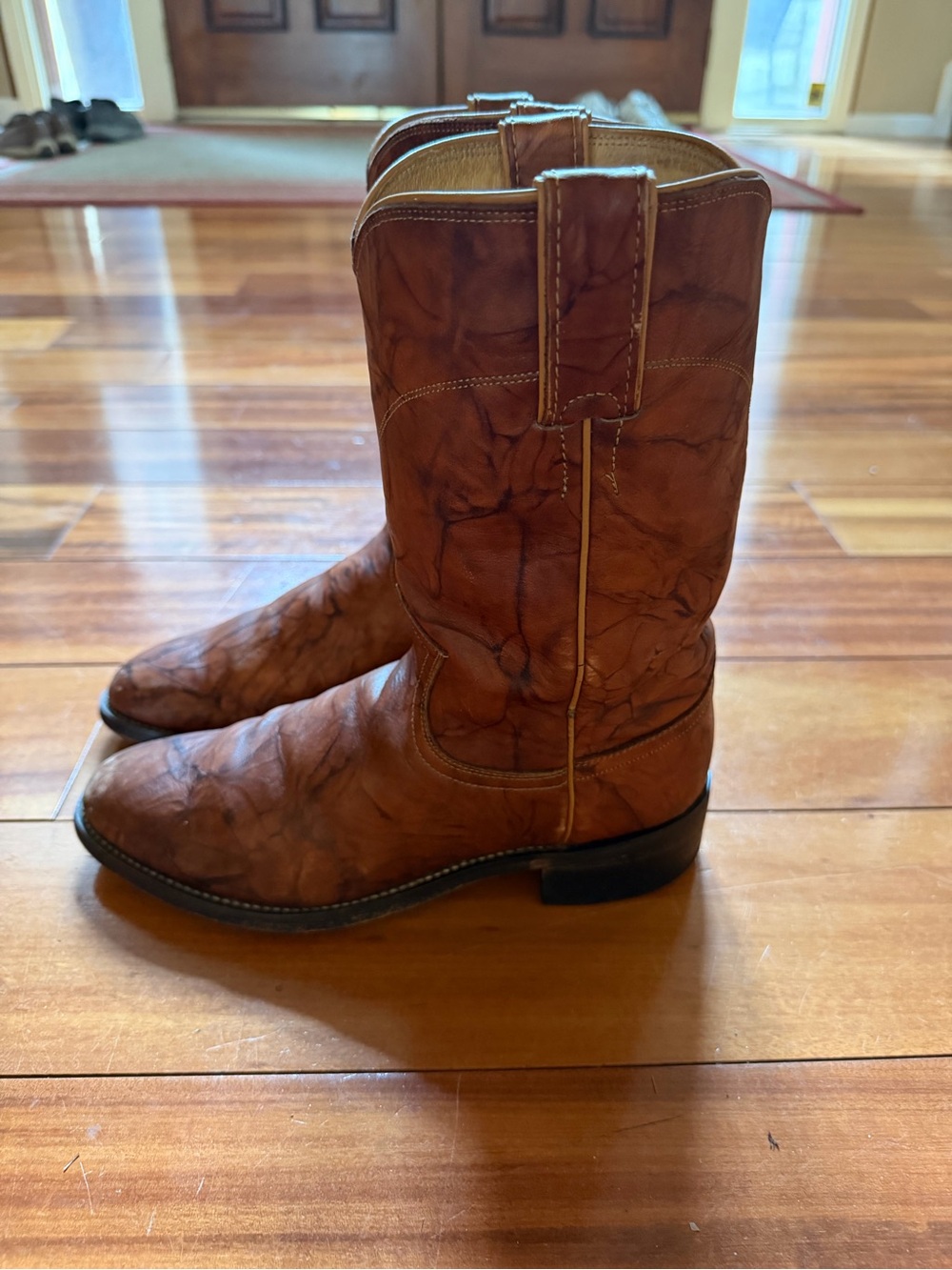 Men's Vintage Justin Distressed Marble Leather Western Cowboy Roper Boots size 7